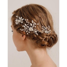 Octwine Handmade Bride Wedding Silver Gold Flower Rhinestone Hair Pins Bridal Hair Accessories Rhinestone Pearls Hair Pins Crystal Pearls Hair Clips for Women (Gold, Width 4.13 inches)