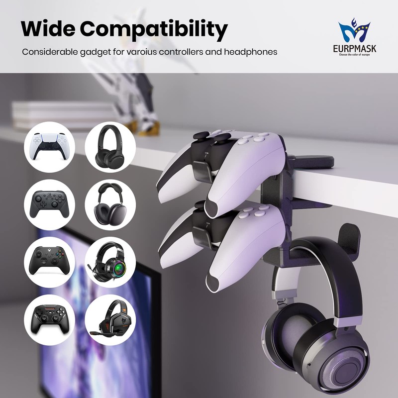3-in-1 PC Gaming Headset&Controller Holder - EURPMASK Headphone Stand w/Adjustable