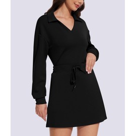 Casly Lamiit 2 Piece Outfits for Women Athletic Clothing Sets Sweatshirt Skorts Matching Tracksuit Bussiness Casual Lounge Gym Sets Woman Clothes Black Large