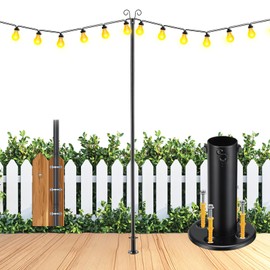 EUIJOIP 10 FT String Light Poles Heavy Duty (1 Pack) - Outdoor Patio Deck Light Poles for Outside with Anchor Base and Mounting Bracket, Waterproof Garden Backyard Pole for Wedding Party Garden