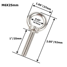 VAMUOEFL M6 Stainless Steel Eye Bolts with Nuts 4 Pack, 1/4" x 1" Lifting Ring Eye Bolt for Tire Swing Boat, Threaded Shoulder Heavy Duty Eyebolts Hang Tie Down Outdoor