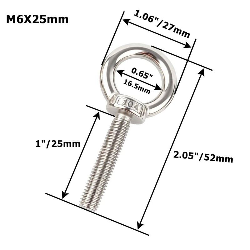 VAMUOEFL M6 Stainless Steel Eye Bolts with Nuts 4 Pack,