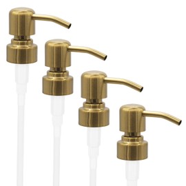 ALTGLAS Four Pack - 4X Stainless Steel Soap Dispenser Pump 'Zagreb' as Replacement for Liquid Hand Soap Bottles (Brushed Gold) - Fits e.g. Jack Bottle