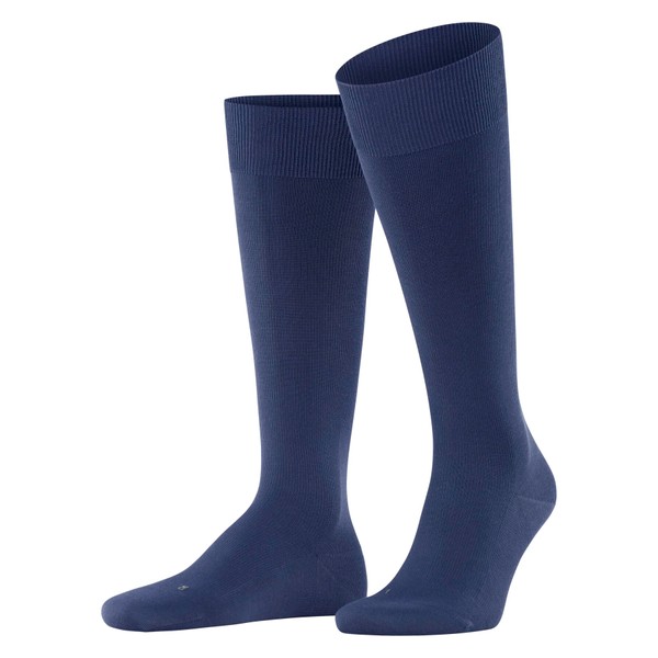 FALKE Lufthansa Travel & Comfort Men's Ultra Energizing Knee Socks Breathable Cotton Strong Compression Socks Elegant Long Travel Long Standing Flights Invigorating Legs 1 Pair, Blue (Deep Blue 6418)