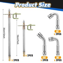 10 PCS Stainless Steel Dually Valve Stem extender, Includes 4 Dual Tire Valve Extension (7”,12”) and 6 Valve Extender Adaptor(45°,90°,135°) for Cars Trucks Motorhome Trailer Rv Trailer Vehicle