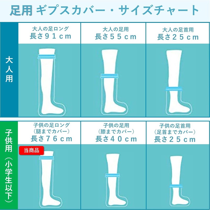 【YuHaru】 繰り返し使える ギブスカバー 防水シャワー 包帯カバー 子供の足用ロング
