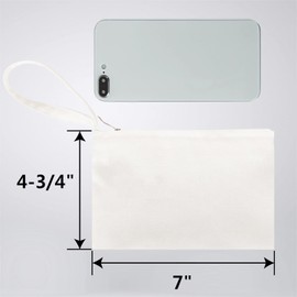 Aspire 6 Pack Wristlet Makeup Bag, Cotton Canvas Wristlet Zipper Pouch DIY Craft Bags with Lining, 7 x 4-3/4 Inch