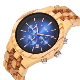 woodwear Men's Wooden Watch Night Blue Lagoon Dream Dawn, blue, Bracelet