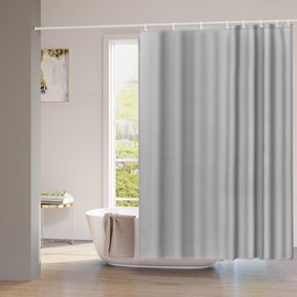 WOLTU Shower Curtain 180 x 200 cm Bath Curtain Anti-Mould Antibacterial Waterproof Polyester Fabric Washable Bath Curtain Grey with 12 Shower Curtain Rings for Bath and Shower