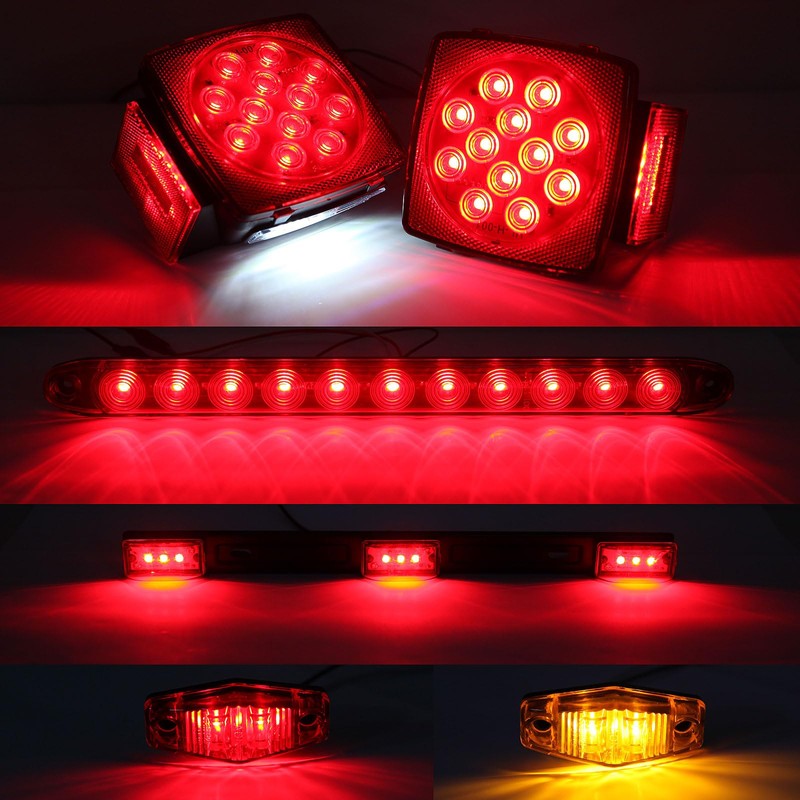 Partswcgg 12V Led Utility Trailer Lights Wiring Kit, Square Combination