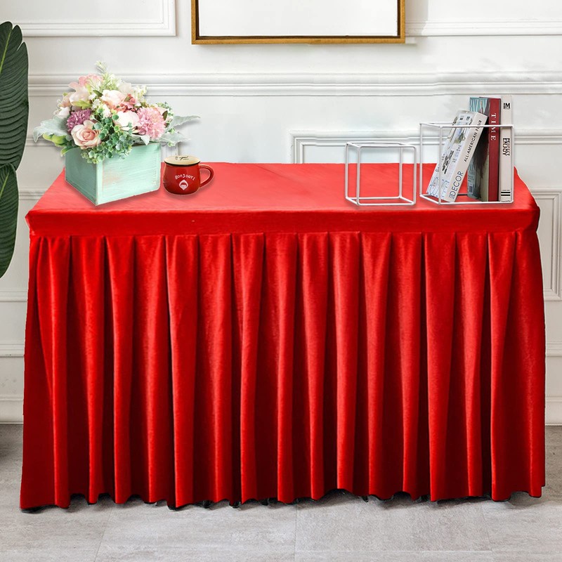 Mantel ajustable de terciopelo rojo para mesas rectangulares, resistente a