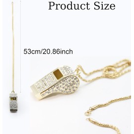 UnisonPet Rhinestone Whistle Necklace with Chain, Bling Crystal Metal Whistle for Women, Coaches, Referees, Teachers, Fashion Jewelry Gift (Glod)
