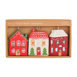 Mud Pie Paper Mache Home Christmas Ornament Set, 3 1/2" x 2 1/2"