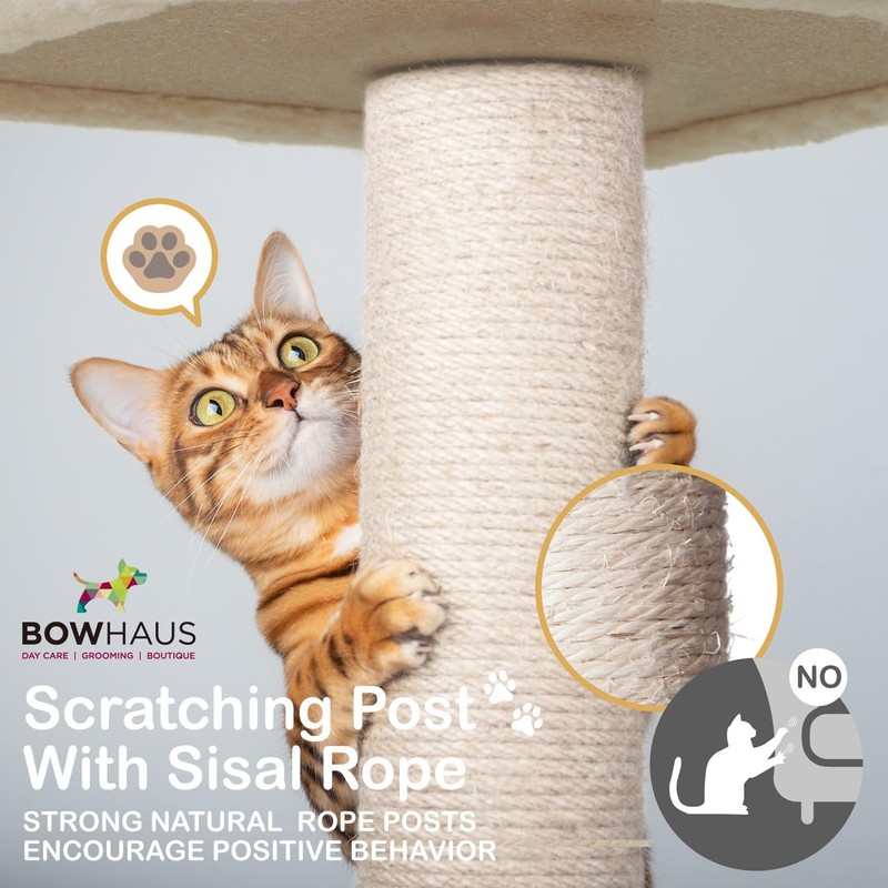 BOWHAUS 42” Wooden Cat Tree Tower for Indoor Large Cats