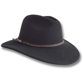 Oztrala Fedora HAT Australian Wool Felt Mens Women Kids Leather Band Cowboy Western HW02 Outback (Black - S)