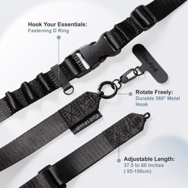 Golifyne 25mm Crossbody Handyband zum Umhängen | Handykette Breit für Sichere Halterung | Outdoor, Reise, Unterweg Umhängeband + 2 Stück Pad für alle Smartphone (ohne Hülle) - Schwarz