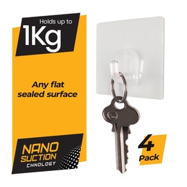 i-hook Mini (4 Pack) – Nano Suction Technology, Reusable & Relocatable, Holds Up to 2kg, Heat & Water Resistant, Easy Installation, Ideal for Keys, Kitchen Utensils, and Small Items – 4.7 x 4.7 cm
