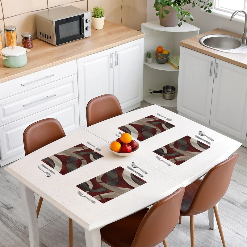Abstract Spiral Placemats 12x18 Inch Set of 4 Retro Burgundy