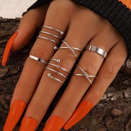 Vintage Knuckle Ring,Twist Stackable Ring Set,Cross Midi Finger Knuckle Ring Set,Stylish Geometric Ring Jewelry for Women (Silver)