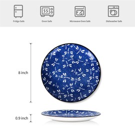 Selamica 8 Inch Ceramic Dessert Plates, Appetizer Plates for Serving Snacks Pasta, Microwave Dishwasher Safe, Set of 6, Blue