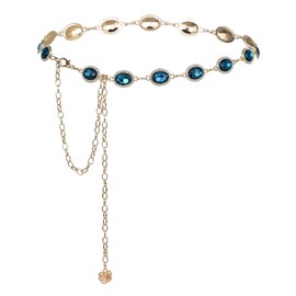 ILuvatar White Glass Diamond Chain Metal Belt - Women's Western Style Oval Decoration