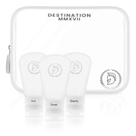 Transparent 1L Toiletry Bag with 3 Travel Bottles - Hand Luggage Airplane Bag for Liquids (max. 100 ml) - Transparent Toiletry Bag - Practical Travel Set with Cosmetic Bag and Travel Accessories,