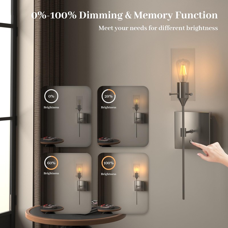 ThyFenno Battery Operated Wall Sconce with Remote Control Set of