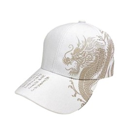 SLOW & MELLOW Cap, Dragon Design, Japanese Pattern, Baseball Cap, Casual, Men's, Kanji Cap, Adjustable Size, 3 Colors, white