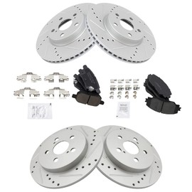 TRQ Front and Rear Performance Brake Pad & Rotor Kit Brake Pads Brake Rotors Set Ceramic Premium G-Coated Compatible with 2009-2010 Pontiac Vibe 2014-2019 Toyota Corolla 2009-2013 Matrix