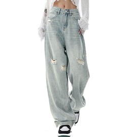 EMMIOL Back to School Denim Jeans for Women Wide Leg Mid-Low Waist Baggy Jeans for Women Loose Boyfriends Jeans Denim Pants Y2K 90S