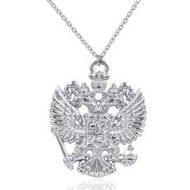 GuDeKe Russian Double Headed Eagle Necklace Emblem of Russia Pendant (Silver)