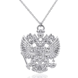 GuDeKe Russian Double Headed Eagle Necklace Emblem of Russia Pendant (Silver)