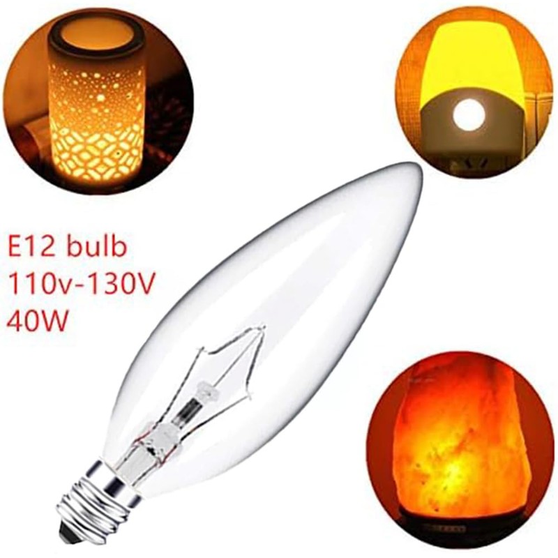 Seigun 60 Watt Clear Candelabra Base (E12) 110V_120V,Flame Shaped Incandescent