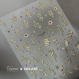 Gold Snake Nail Art Stickers Gold Nail Stickers 5D Embossed Star Moon Sun Nail Decals Self-Adhesive Nail Decal for Women Girls Acrylic Nails Manicure DIY Nail Supplies