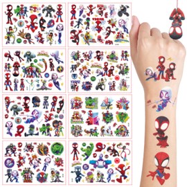 Temporäre Tattoos Kinder, 8 Blätter Spider Tattoo für Kinder, Cartoon Kindertattoos Deko Kindergeburtstag, Geburtstag Party Geschenk Kleine, Hautfreundliche Temporäre