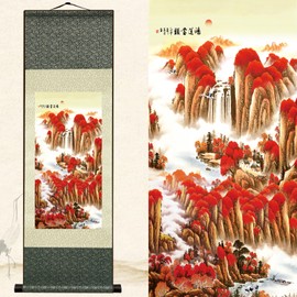Newscz Asian Wall Art for Hallway and Stairs - Silk Roll Landscape Paintings - Aesthetic Bedroom Tapestry - Wall Paintings for Living Room - Home and Kitchen Decor - 36x12 Inch