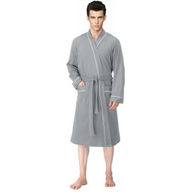NY Threads Men's Robe Cotton Blend Knit Bathrobe, Medium, Grey