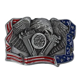 Longcreek Eagle Belt Buckle for Men, American Bald Eagle Belt Buckle, Norse Viking Eagle Head Belt Buckle, Patriotic American Flag Eagle Rectangle Belt Buckle, Western Cowboy Belt Buckle(Silver)