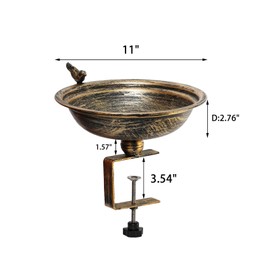 HLQMFHT 11 Inchs Diam Deck Bird Bath,Metal Bird Bath for Deck Railing,Bird Bath Deck with Removable Sturdy Steel Clamp, Outdoor Garden Decor