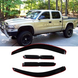 STARTSHIP Side Window Visors Wind Vent Deflector for 2000-2004 Dodge Dakota Quad Cab,4pcs in-Channel Style Dark Smoke Nice Sun Rain Guards Set 94853