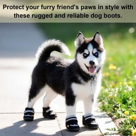 Dog Shoes for Dogs Paw Protectors Dog Boot for Outdoor with Anti-Slip Sole, Dog Booties for Medium to Large Dogs 4Pcs, with Rugged Sole for Beach and Snow (Size 7)