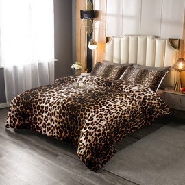 Black Brown Leopard Print Comforter Cheetah Print Comforter Set Africa Animal Wildlife Bedding Set for Boys Girls Kids Men Women Room Decor Luxury Safari Lightweight Duvet Set Twin Size Quilt Set