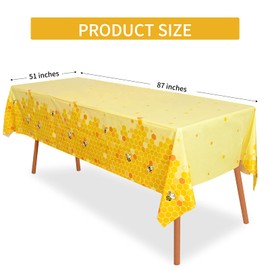 2 Pcs Bee Tablecloth Bumblebee Plastic Table Covers 87 x 51 Inches Disposable Party Tablecovers for Bumblebee Theme Baby Shower Birthday Party Decoration