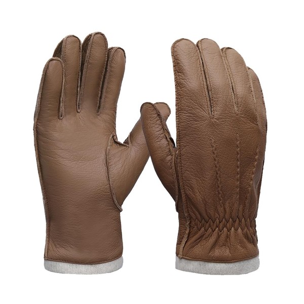 Mens Deerskin Leather Gloves Soft Touchscreen Leather Gloves With Cashmere