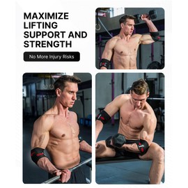 DMoose Fitness Elbow Wraps for Weightlifting (Pair) - 40'' Adjustable Elbow Strap for Gym Workout, Bench Press & Powerlifting - Compression Wraps for Tendonitis & Joint Support (White Stripes)