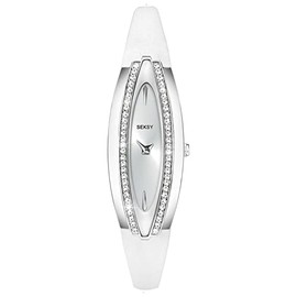 Seksy Women's 18.00mm Quartz Watch with Silver Analogue dial and White Leather Strap 2566