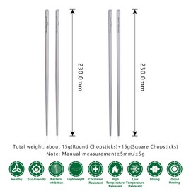 Boundless Voyage Outdoor 230mm Titanium Chopsticks Ultralight Flatware Square/Round Titanium Chopsticks Portable Lightweight Camping [Ti1566B]