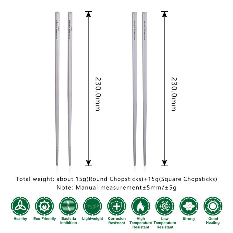 Boundless Voyage Outdoor 230mm Titanium Chopsticks Ultralight Flatware Square/Round Titanium