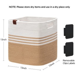 UBBCARE 13 Inch Cube Storage Bins with Clips Labels, Shelf Storage Baskets for Cube Storage Organizer/Bookshelf/Closet, 2-Pack, White&Khaki