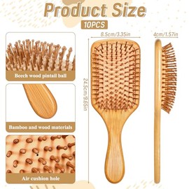 10 Pcs Bamboo Hair Brushes Bulk Wooden Paddle Brush for Women, Round-tipped Bamboo Bristles, Stimulates Scalp for Hair Growth, Natural Scalp Massage A